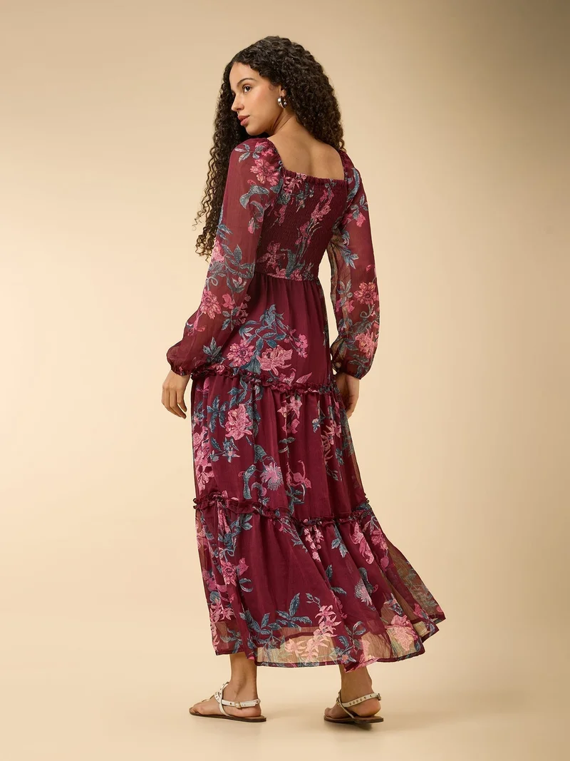 Outzidr  Maroon Full Sleeve Fit & Flare Dress for Women | Best Price UAE